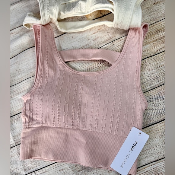 Yogalicious Cream and Pink cable knit sports bra set - Picture 3 of 7